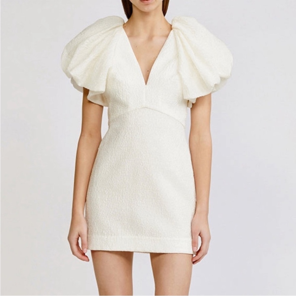 Acler - Ivory Brocade "Raven" Puff Sleeve Mini Dress